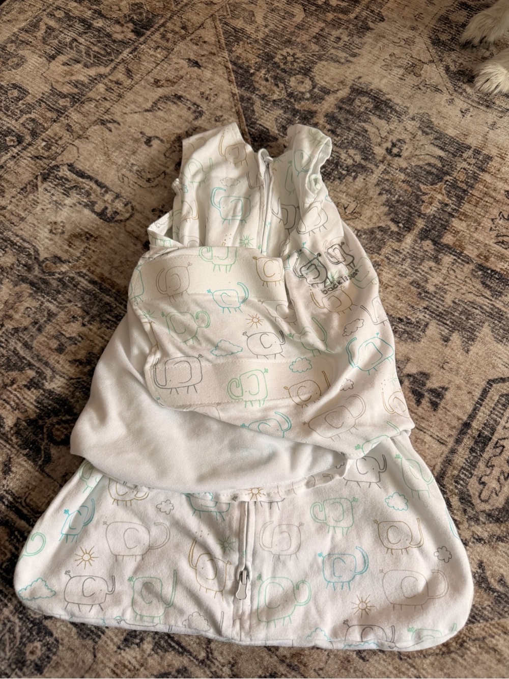 Halo SleepSack Swaddle Elephant Print Newborn Baby Sleep Sack White Mint Gray
